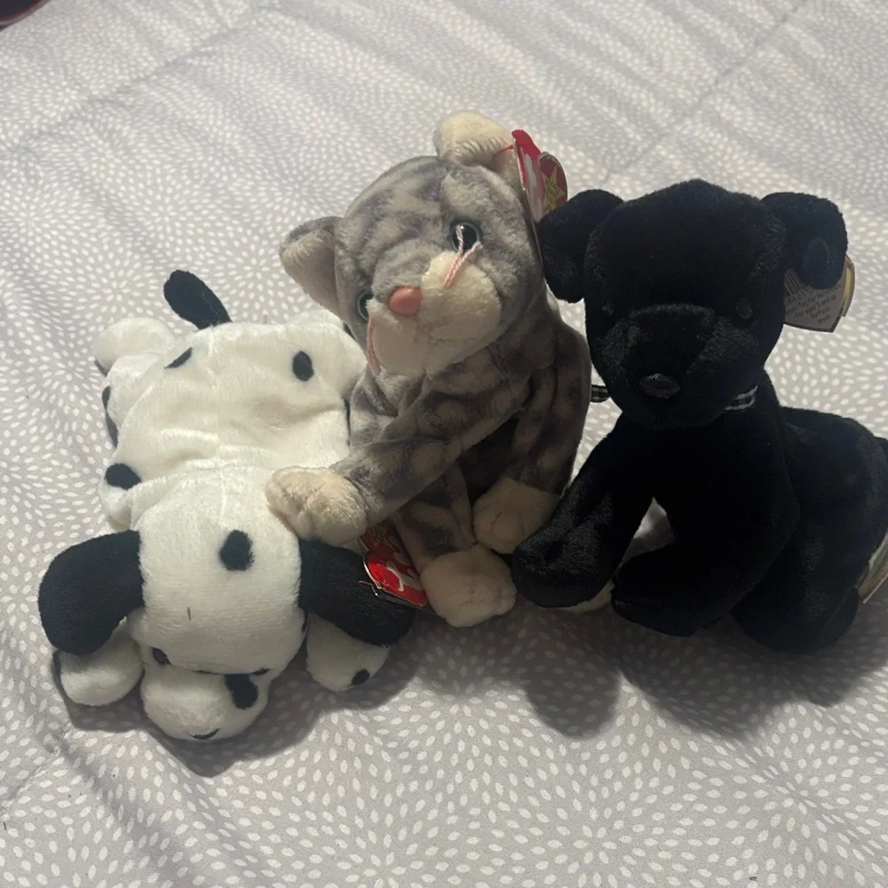 Ty Plush Small Pet Toy Trio - Black, White, Gray